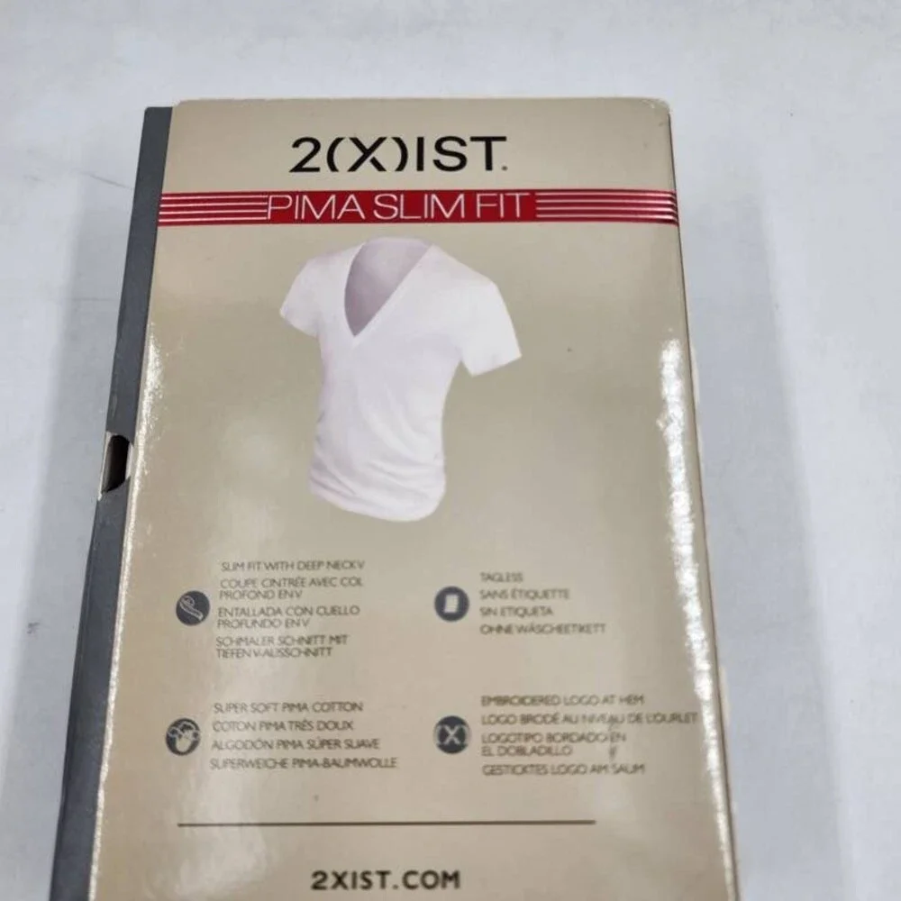 2(X)IST Pima Cotton Slim Fit Deep V-Neck Undershirt Men's M White Short Sleeve